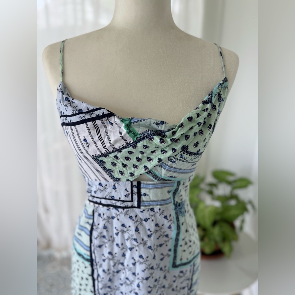 LOFT 12 Petite White and Blue Twist Patchwork Cami Mini Dress Sundress - Picture 6 of 11